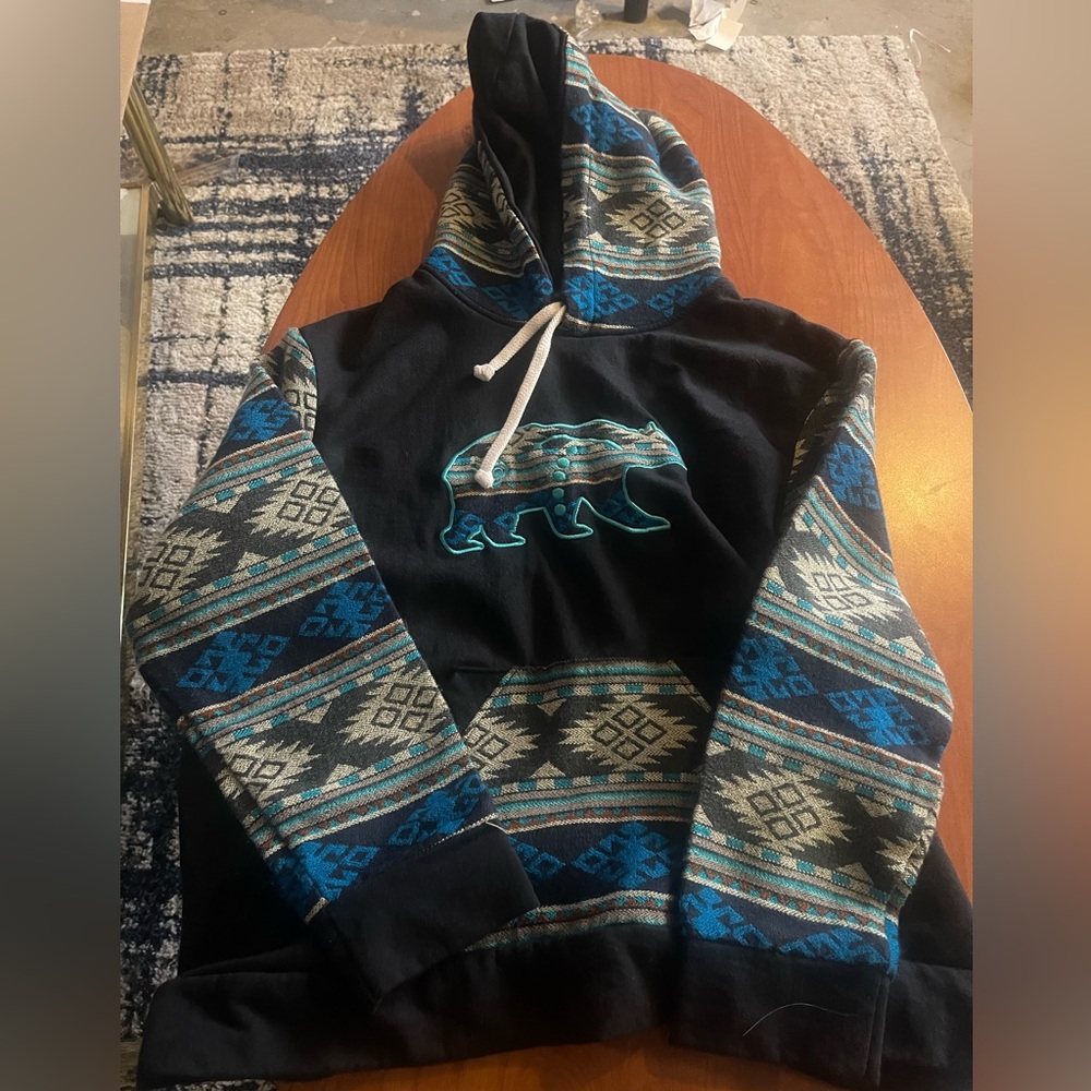 Patterned Hoodie with Bear Design